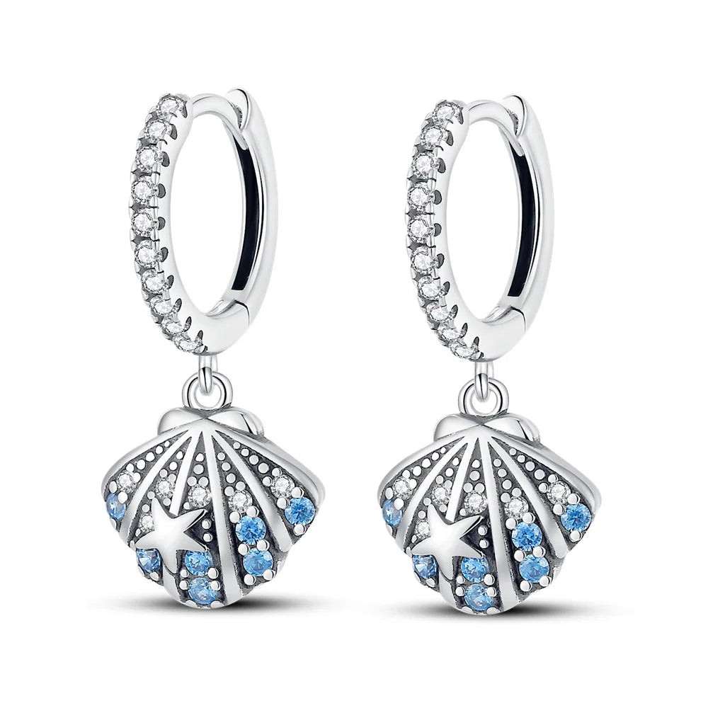 Starfish Shell Pavé Drop Hoops