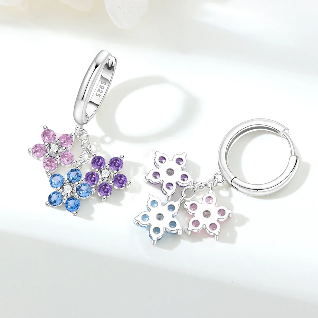 Purple & Blue Flower Cluster Hoops