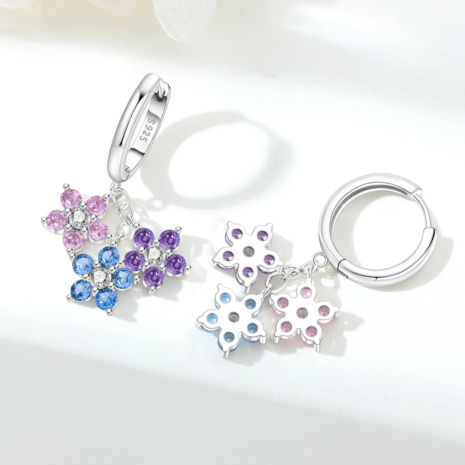 Purple & Blue Flower Cluster Hoops